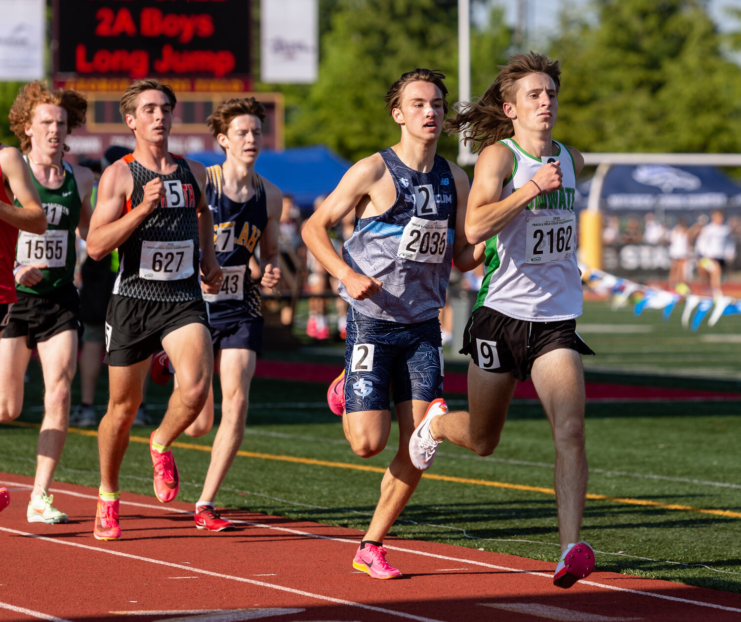 Tumwater’s John Hoffer finds space in the crowded field in the boys 1600-meter run at the WIAA 2A/3A/4A State Track and Field Championships on Thursday, May 25, 2023, at Mount Tahoma High School in Tacoma. (Joshua Hart/For The Chronicle)
